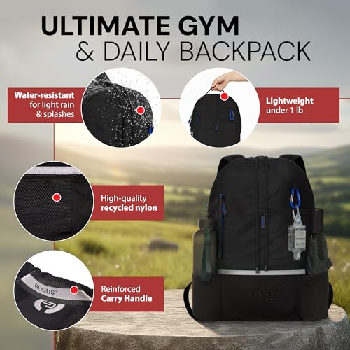 Image of GOGUS Hybrid Gym Backpack for Men & Women - 18L Sports Backpack with Dual Water Bottle Pockets, Mesh Compartment for Gym, Travel - Water Resistant & Reflective Trim Workout Bag