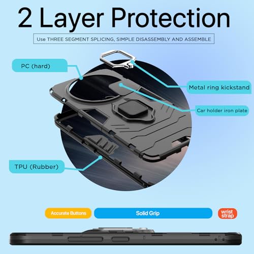 Image of Pikkme Realme 12 Pro 5G / Realme 12 Pro Plus 5G Back Cover | D5 Tough Armor Bumper | 360 Protection Case | Ring Holder Stand Case (Black)