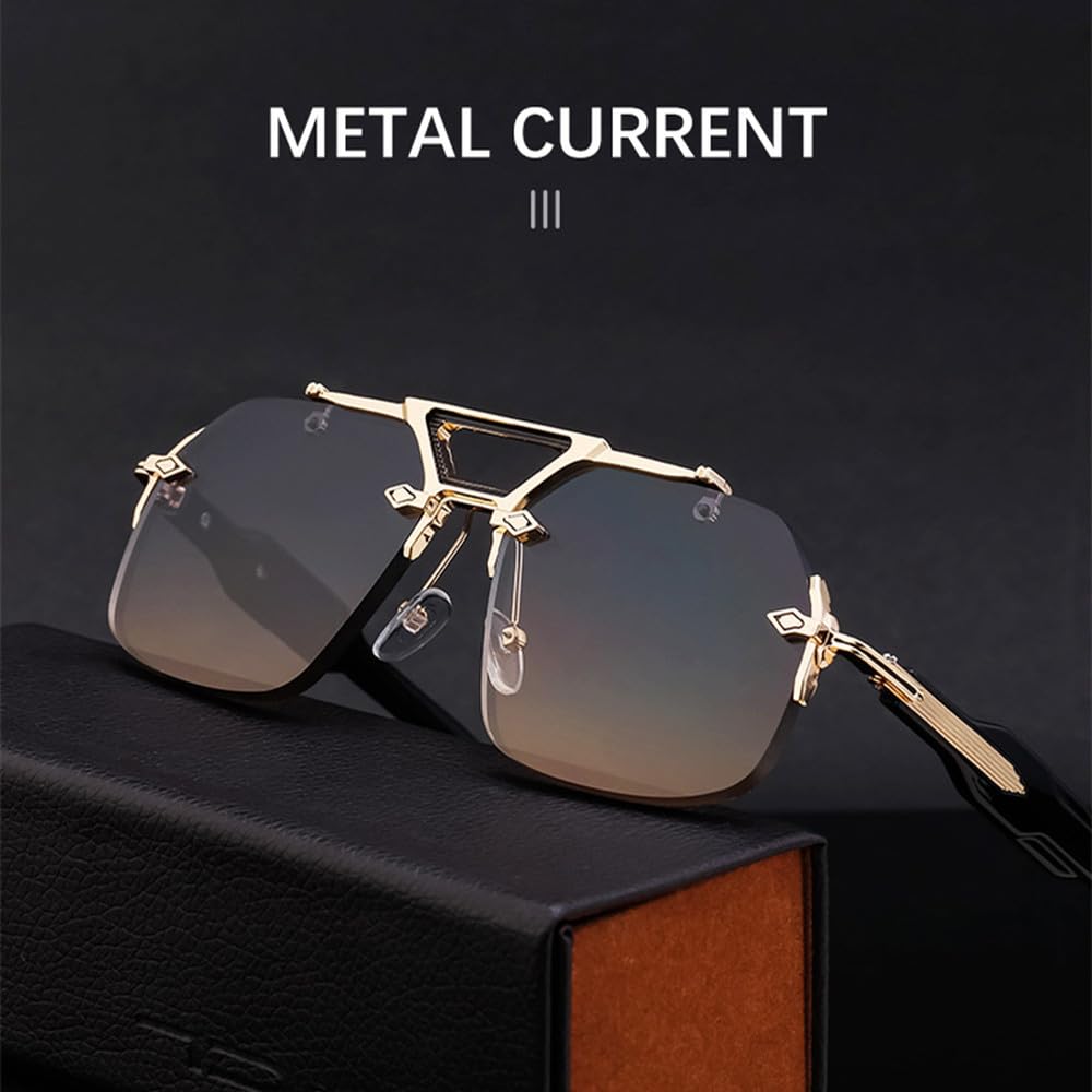 Gafas de sol sin marco para hombre, modernas y mecánicas, modernas, para conducir, con protección UV400 y espejos oceánicos