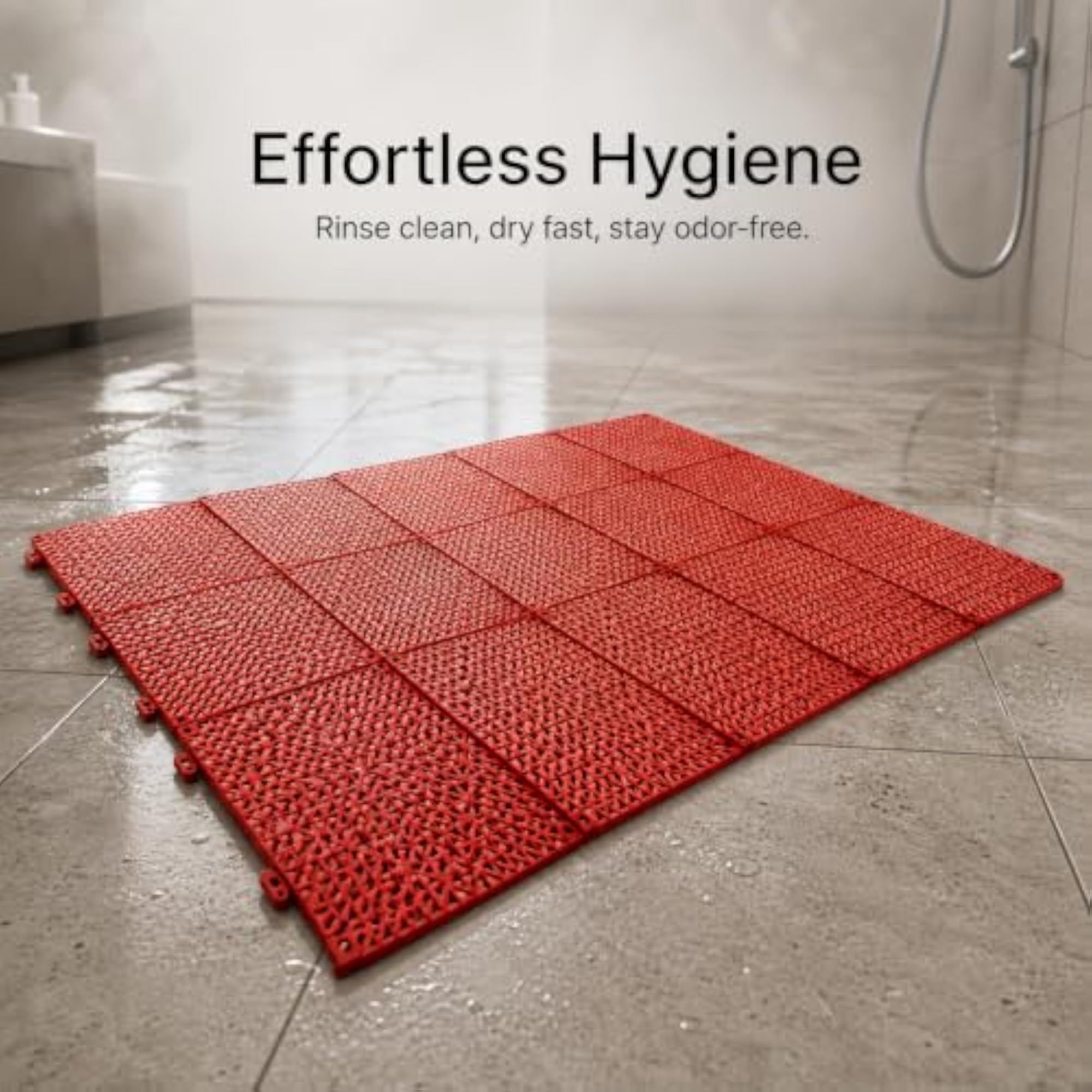 Interlocking Non-Slip Shower Mat, Red 30x30cm