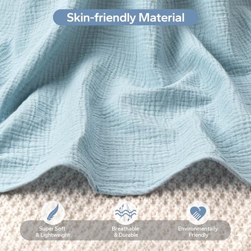 Image of SERAPHY 100% Muslin Cotton Car Seat Cover Baby, Universal Carseat Covers, Breathable Baby Car Seat Canopy for Boys Girls, Soft Infant Car Seat Cover for Summer -Blue