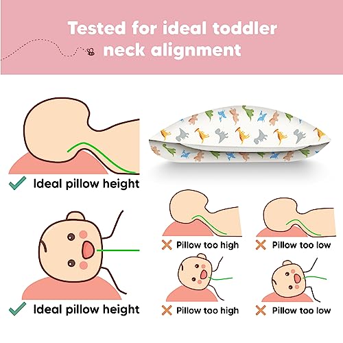 Image of Toddler Pillow with Pillowcase, 13x18 My Little Dreamy Pillow (Roarsome) | Kids Travel Bed Pillow for Sleep, Organic Cotton Small Pillowcase, Soft, Breathable, Machine Washable, Toddlers 2-5 years old