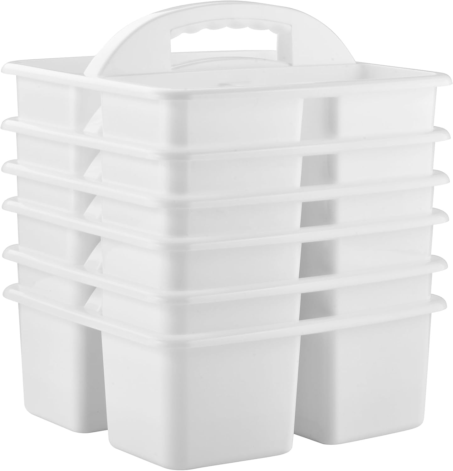 ALINK Plastic Classroom Caddy Organizer with Handle, 6-Pack 3 Compartments, Teacher Supply Storage Caddy for Classroom Organization, Table, Desk, Office, Craft Art for Kids - White