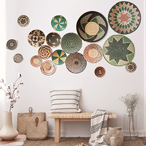 Glenmal 18 Pcs Boho Basket Wall Decals Round Wall Sticker Modern Decor Peel and Stick Decor Sticker Removable Boho Stickers Rustic Art for Bedroom Office, Kitchen, Living Room, Nursery
