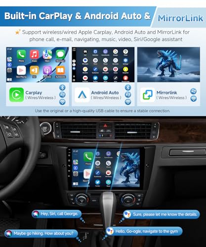 Image of Stereo for BMW 325i 328i 335i E90 E91 E92 E93 2005-2011 Radio with Wireless CarPlay & Android Auto, 9 inch IPS Touch Screen for 328i Car Navigation GPS BT WiFi FM DSP RDS AUX SWC Carmera, No Fiber