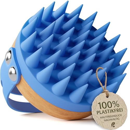 HELDSON® Premium Kopfhaut Massagebürste - FSC®100% - Kopfmassage Bürste - Scalp Massager Brush - Haar Massagebürste Haare - Hair Care Kopfhaut Peeling - Kopf Massage - Scalp Scrub [Kristallblau]
