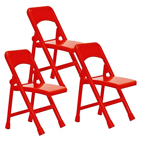 Set of 3 Red Folding Chairs for Wrestling Action Figures