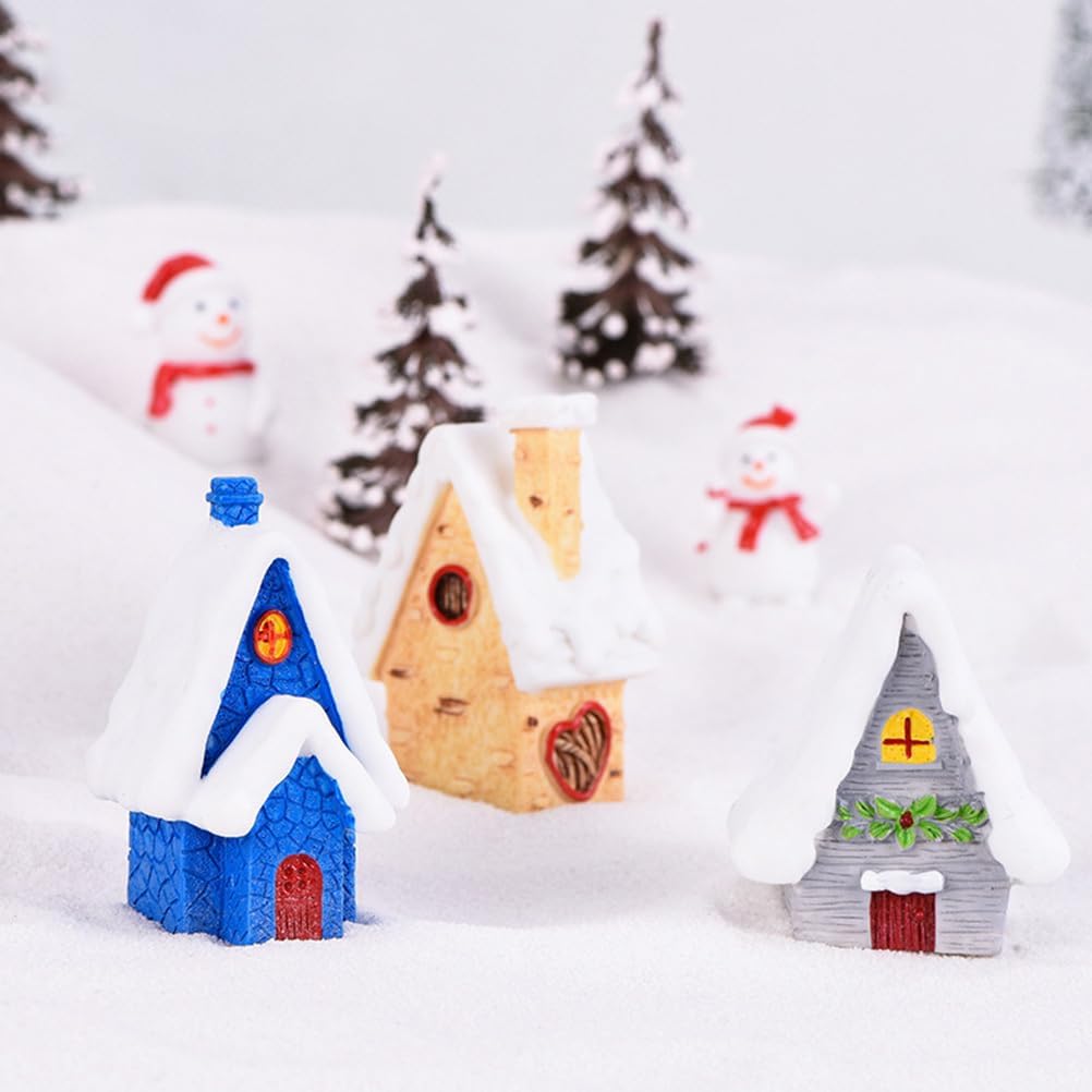 Kisangel 4Pcs Mini Christmas Houses Resin Ornaments Snow Scene Small DIY Micro Landscape Fairy Garden Decor Table Centerpiece