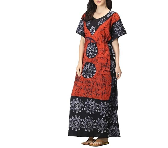 onekbhalo Women Batik Kaftan Cotton Night Suit Night Dress Long Caftan Nighty Maxi-picture-37