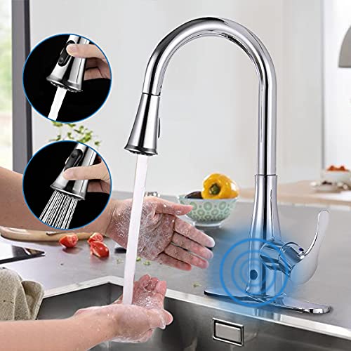 atalawa Touchless Kitchen Faucet, Kitchen Sink Faucet with Pull Down Sprayer, Dual Function Pull Out Spray Head, One Hole and 3 Hole Deck Mount, Single Handle for Automatic Motion Sensor, Chrome…