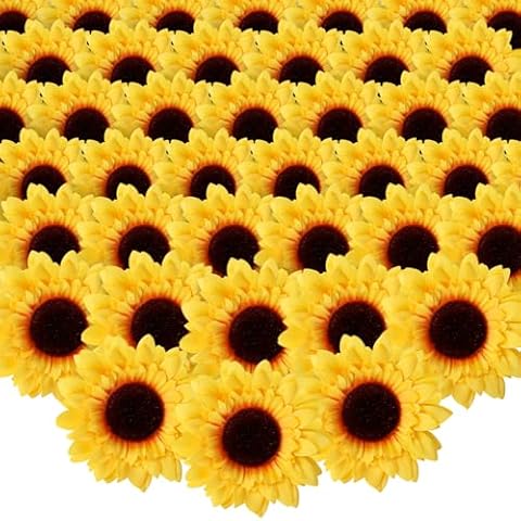 AmyHomie 40pcs 3.5" Artificial Silk Yellow Sunflower Heads Fabric Floral for Baby Shower Home Decoration Wedding Decor, Bride Holding Flowers,DIY Garden Craft Art Decor Cover