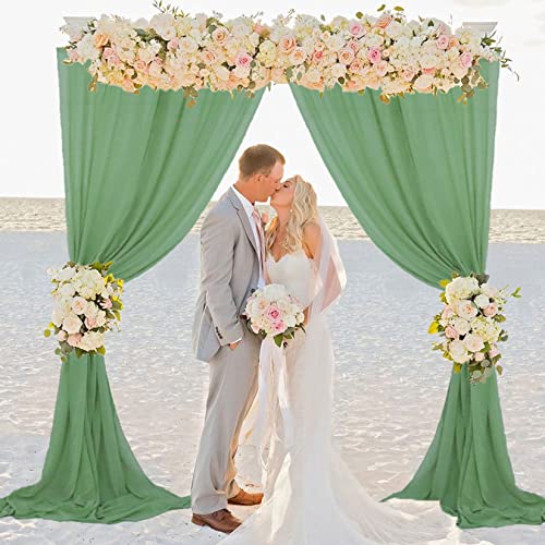 Fuhsy Sage Green Sheer Curtains 2 Panels Chiffon Curtain Backdrop 10Ft Sheer Wedding Drapes For Backdrop Tulle Window Curtains For Birthday Party Arch Backdrop Panels For Church Stage 29X120 Inches #TOP1