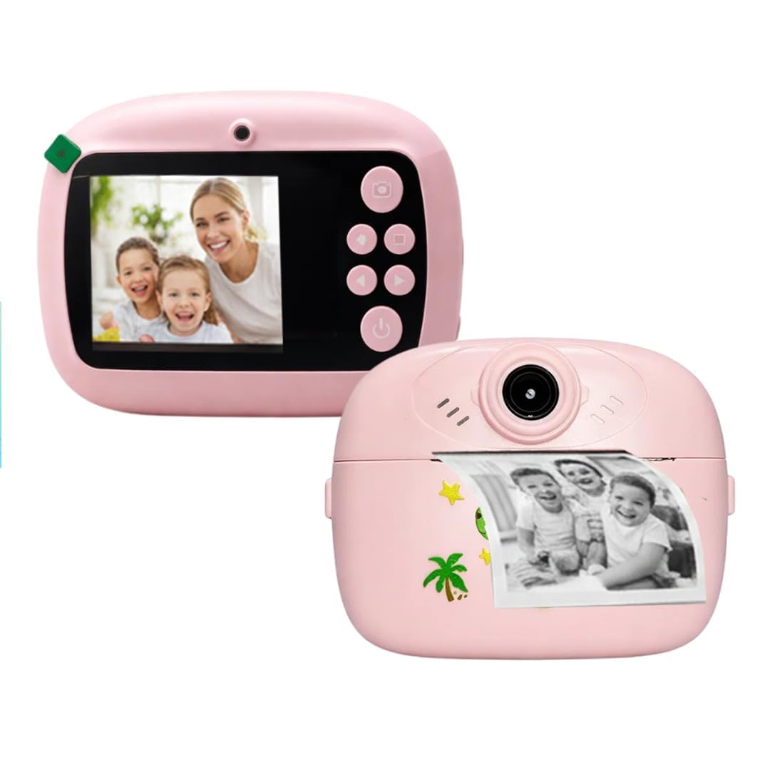 Instant Print Camera for Kids | 48MP Dual Selfie Digital Camera with 1080P HD Video Recording | Built-in Instant Photo Printer | (Pink)-A02