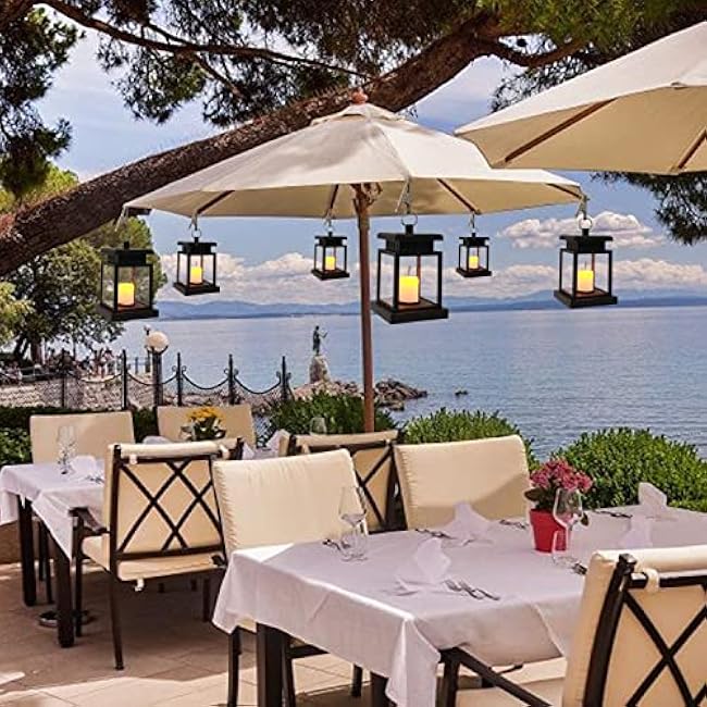 Solar Lights Outdoor Hanging Lanterns, Candle Flickering Flame Effect LED, Warm White, Decorative Lighting with Stakes for Patio, Garden, Lawn, Deck, Tent, Tree, Yard - Waterproof