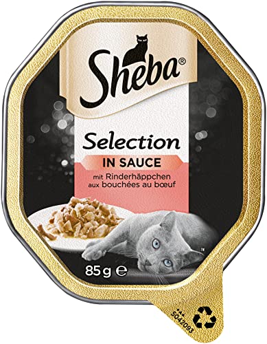Sheba Selection in Sauce - Katzenfutter mit Rinderhäppchen in Sauce für ausgewachsene Katzen - 22 x 85g Katzennahrung Cover