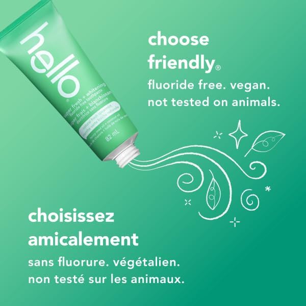 Hello Vegan Fluoride-Free Toothpaste, Moisturizing Hemp Seed Oil + Coconut Oil, Super Fresh Family Farmed Spearmint, Naturally Whitening Toothpaste, Helps Remove Plaque , 82ml - 4