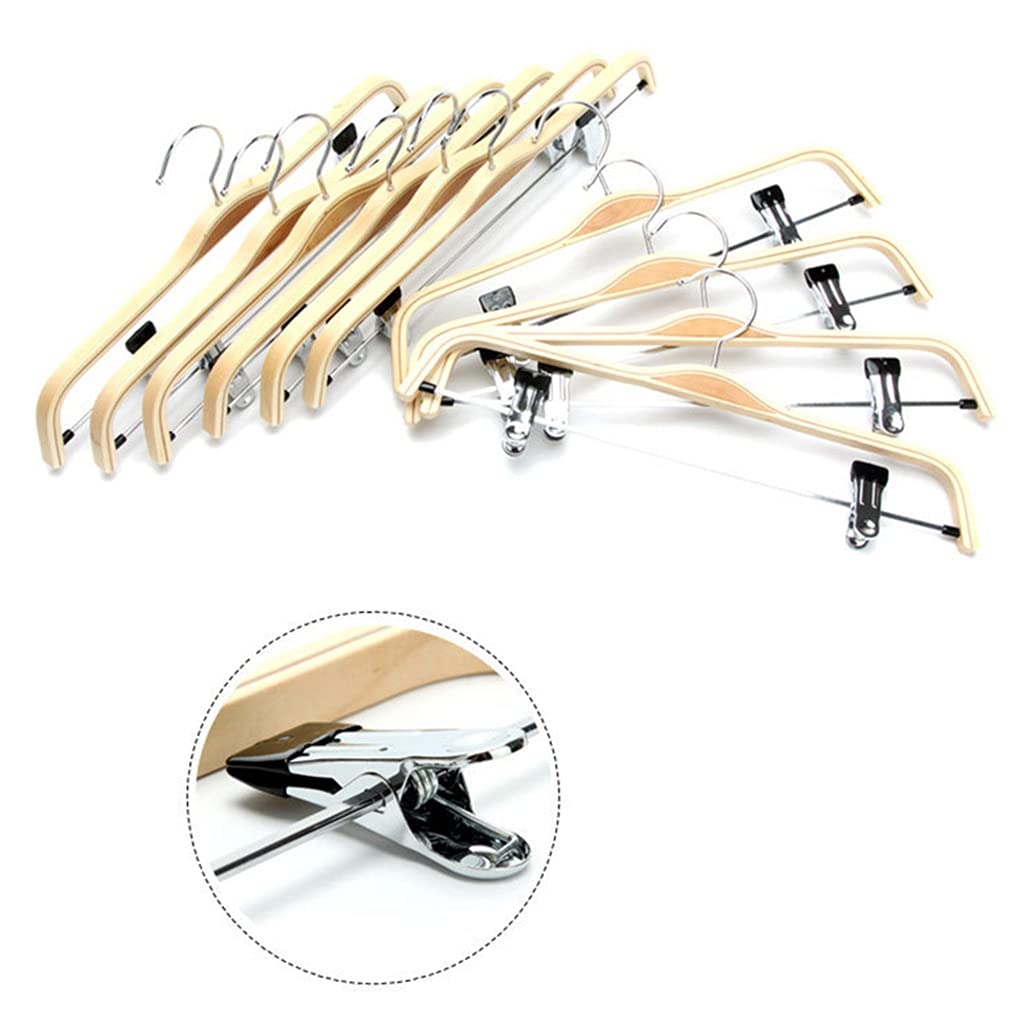 Grucce in legno con clip antiruggine, 37 cm, per cappotti e pantaloni, finitura solida e resistente, perfette per l'organizzazione dell'armadio di casa