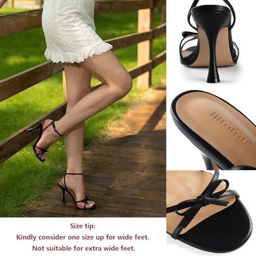 iiimmu Women's Bow Heels 4 IN Stiletto Heeled Sandals for Women Round Open Toe Sandals Elegant Summer Heels Soft PU Leather/Faux Suede2