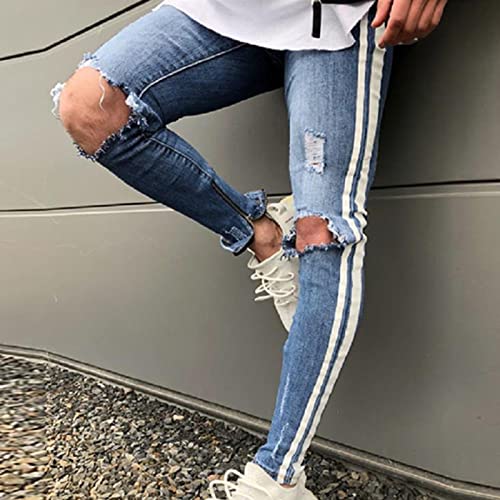 Maiyifu-GJ Mens Skinny Distressed Ripped Jeans Side Striped Ankle Zipper Denim Pencil Pants Destroyed Slim Tapered Leg Jean2