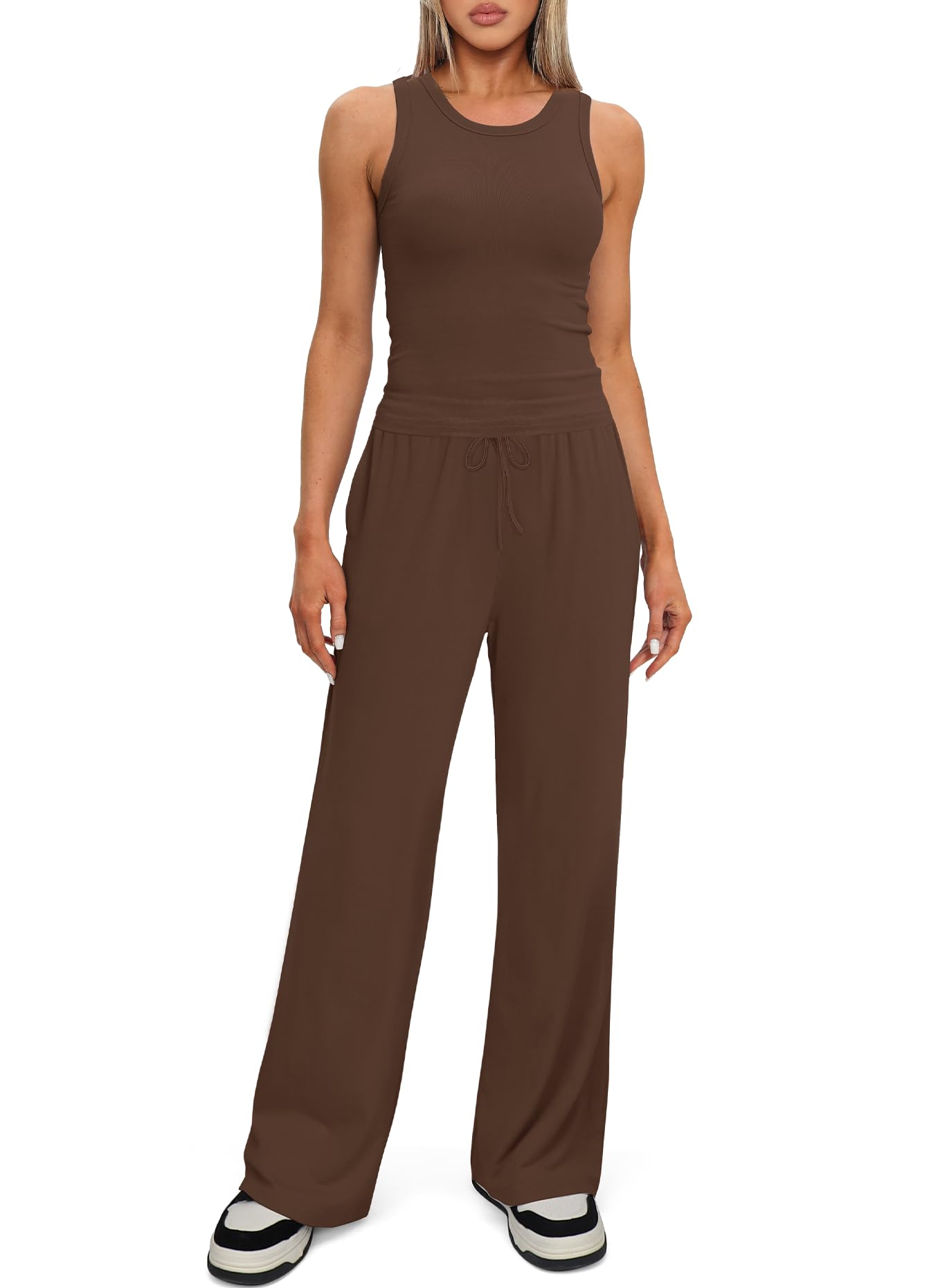 Darong Women's 2 Piece Outfits Lounge Sets Sleeveless Tank Tops Wide Leg Pants Sets Tracksuits Match Sets