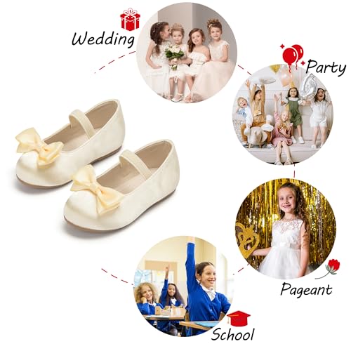 Image of PHIRAMIN Toddler Flower Girl Dress Shoes - Little Girl Ballet Flats Bow Wedding Party