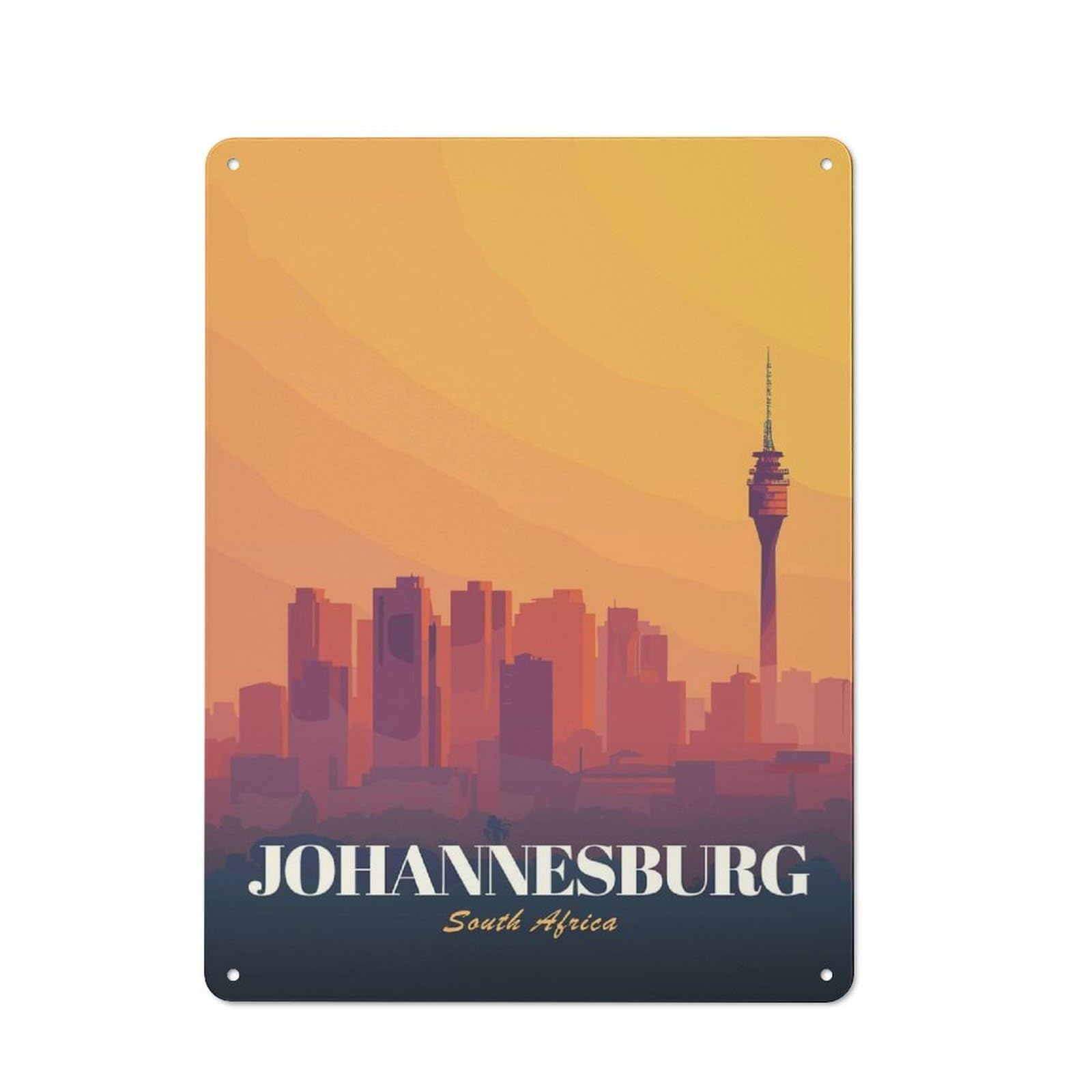 Junmoney Style-5 Tin Wall Plaque 40X30cm With Johannesburg South Africa Cityscape Illustration(2) For Garage Wall, For People Furnishing A Garage, For Retro Home Interiors