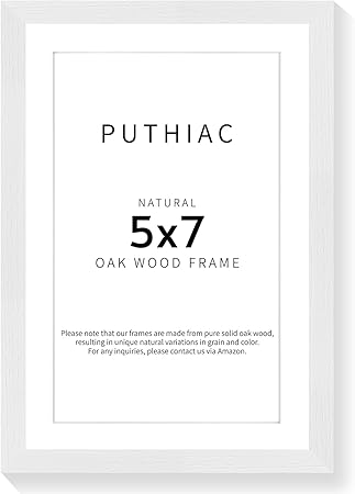 puthiac 5x7 Oak Wood Picture Frame - Minimalist 5x7 Picture Frame, 5"x7" Frame Wood, Natural Solid Wooden Picture Frames for Wall Art Photo and Prints(1 Pack, White)