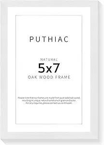 puthiac 5x7 Oak Wood Picture Frame - Minimalist 5x7 Picture Frame, 5"x7" Frame Wood, Natural Solid Wooden Picture Frames for Wall Art Photo and Prints(1 Pack, White)