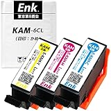 【Enk】製 KAM-6CL-L 対応 エプソン用 互換インク 互換インクカートリッジ 目印： かめ 残量表示あり 最新ICチップ搭載 国内梱包検品済み QRコード読み取り型説明書導入 KAM (C/M/Y)【シアン・マゼンタ・イエローセット/計3本】増量