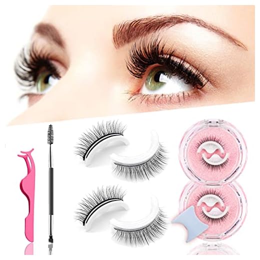 5 Piece Set 2023 Reusable Self Adhesive Eyelashes No Glue or Eyeliner Needed, Easy to Put on Natural Look Waterproof False Lashes with Eyelash Curler and Brush for Women