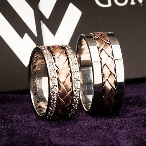 Rose Gold Ehering Sets Stricken Silber Paar passende Ehering Set Personalisierte Mann und Frau Silber Ehering Set