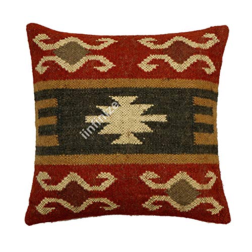 Iinfinize IIN-CC4-307-308-309-321 Handmade Pillow Cover Wool Jute Cushion Turkish Pillow Case Indoor Outdoor Cushion Hippie Bed Rest Pillow Throw Kilim Cushion Case 4 Pcs thumb #4