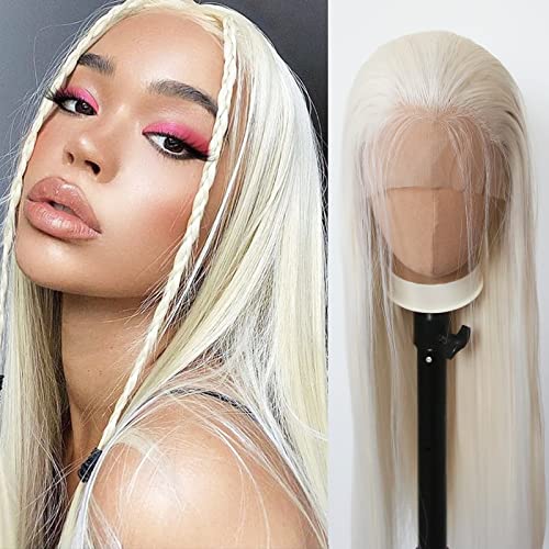 Towarm Platinum Blonde Wig Long Straight Synthetic Lace Front Wigs Pre Plucked Natural Hairline with Baby Hair for Black Women Heat Resistant Fiber Hair Cosplay Daily Wear Wig (Platinum Blonde)
