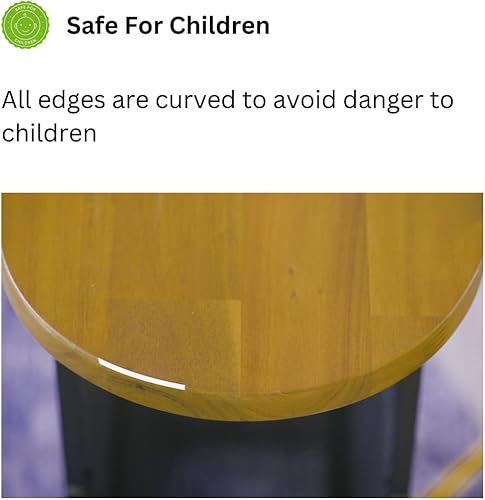 Miniatura 6 de Mesa auxiliar ovalada moderna con eslinga de cuero sintético, mesa auxiliar pequeña de madera de acacia con marco de metal, mesa decorativa rústica