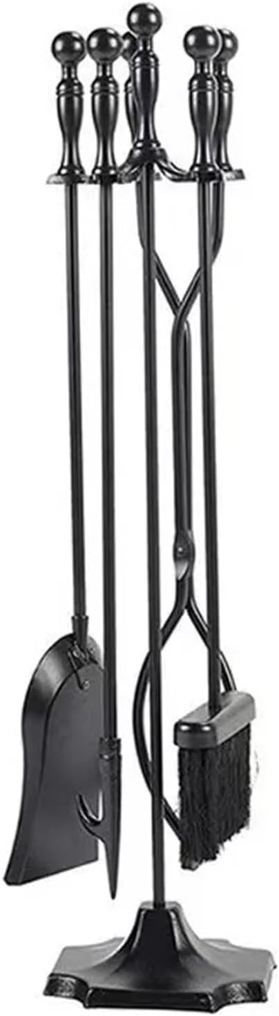 Fireplace Cleaning Set Heavy Iron 5PCS Set Fireplace Cleaning Tool Sets Ash Shovel Broom Dustpan Tong Cleaner Fireplace Dedicated Tools Fireplace Tools,Black Style B