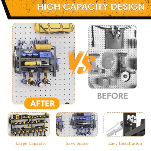Tel Charme * 4 Ebenen Werkzeug Wandhalterung, Werkzeugspeicher Aufbewahrung für 4 Elektrowerkzeug, Werkzeug Wandhalterung für Werkstatt Garage Werkzeugraum, Werkzeugaufbewahrung