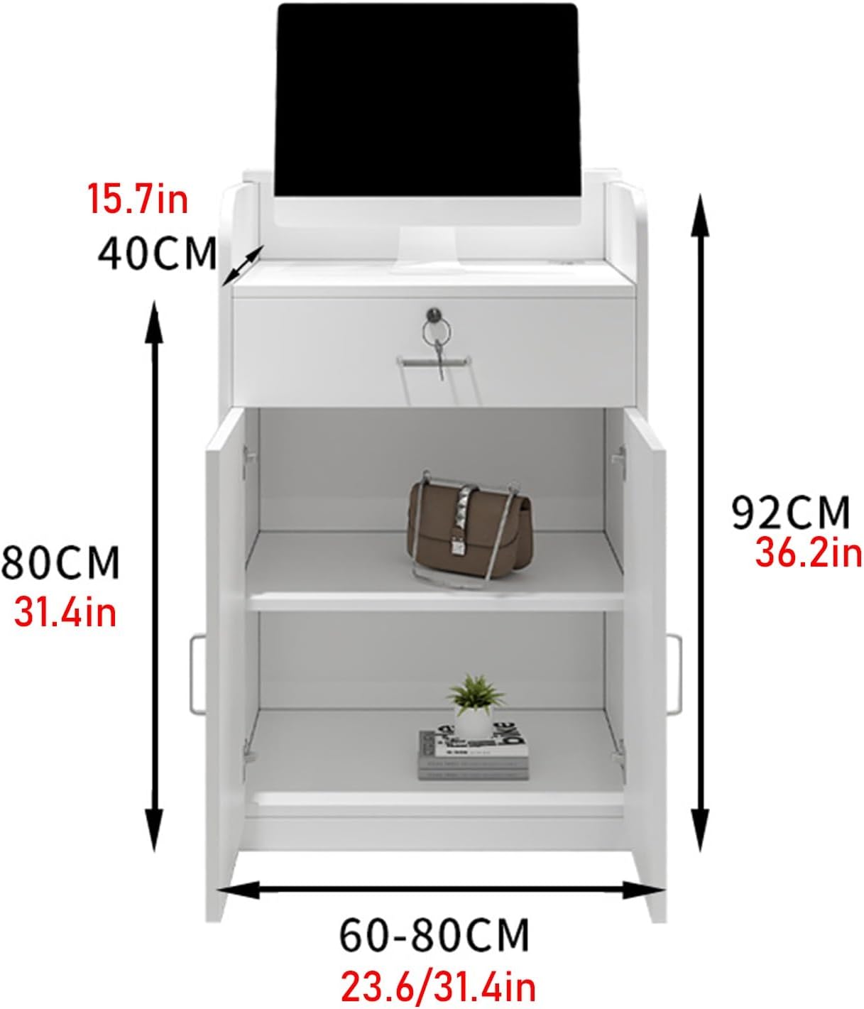 Office Reception Desk, Reception Counter Desk with Lockable Drawers, Wooden Front Desk Reception, Multifunctional Retail Counter Table, Small Reception Desk(Natural,23.6inchx60cm)
