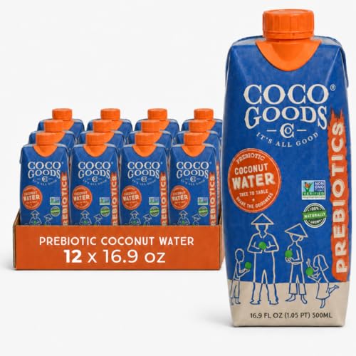CocoGoods Co. Prebiotic Coconut Water, 12 pack, 16.9 Fl Oz, Still Functional Hydration Drink with Prebiotic Fiber, No Stevia, No Carbonation