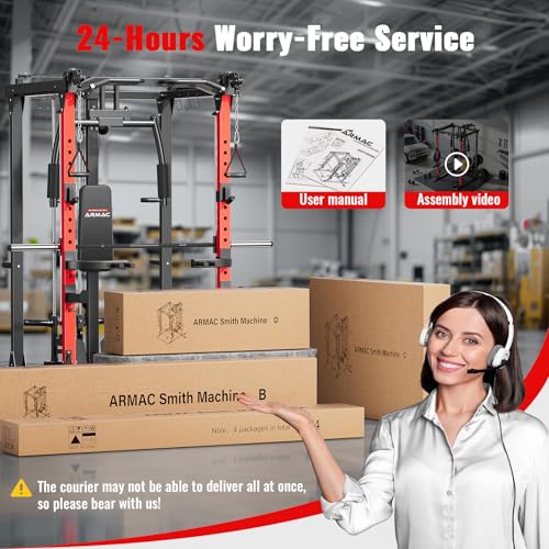 ARMAC Smith Machine, Multi-Functional Power Cage for Home Gym, 2000LBS Squat Rack with Two LAT Pull-Down Systems, Cable Crossover Machine and and More Cable Attachment (Black) - Image 8