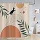ASDCXZ Duschvorhang 180x180 cm Boho Style, Mid Century Abstrakt Kunst Boho Katze Blätter Beige Bad Waschbar Duschvorhänge Polyester Textil Wasserdicht Duschvorhang für Badewanne mit 12 Haken