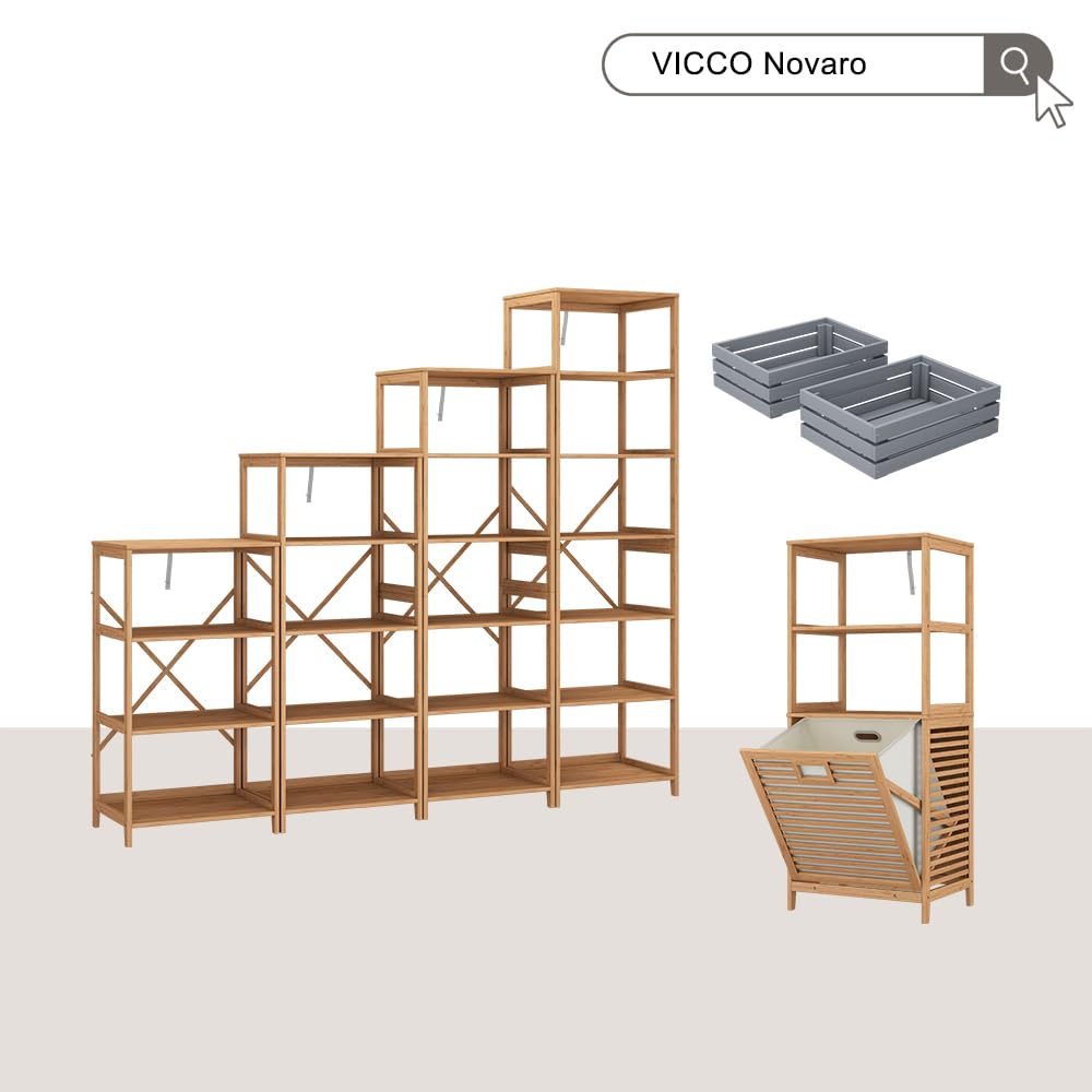 Vicco Estantería Novaro, Bambú, 48.3 x 166.5 cm | con 7 compartimentos, apto para guardar libros, archivos y objetos decorativos