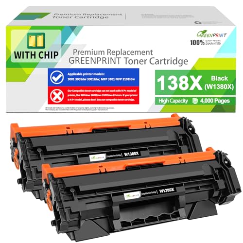 Toner W1380X sans erreur pour HP Pro 3001dw remplaçant la cartouche 138A sans blocage