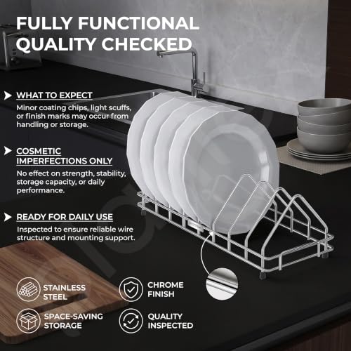 Image of Plantex Plate Stand for Kitchen Cabinet /Dish Organizer with Minor Surface Marks from Transit, Fully Quality Checked /8 Slote Plate Rack Holder - Size - 4 inch (Slot - 8, Pack of 1)