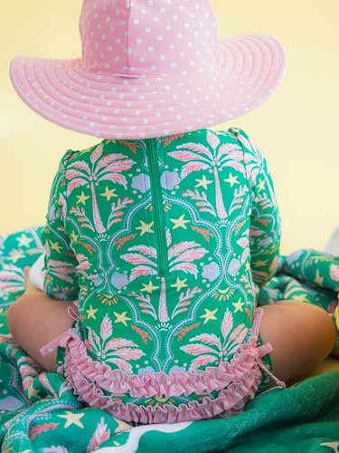 Image of RuffleButts Baby Girls UPF 50+ Sun Protection Floral Printed Long Sleeve One Piece Rash Guard Swimsuit with Zipper