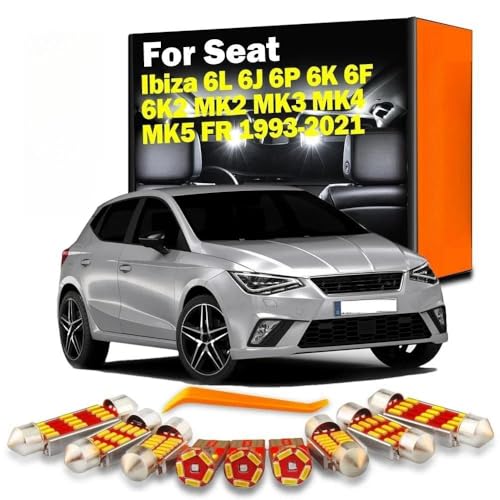 HUYQAPR Kit de Luces LED para Interior de Coche, para Seat Ibiza 6L 6J 6P 6K 6F 6K2 MK2 MK3 MK4 MK5 FR 1993-2019 2020 2021, Bombillas LED