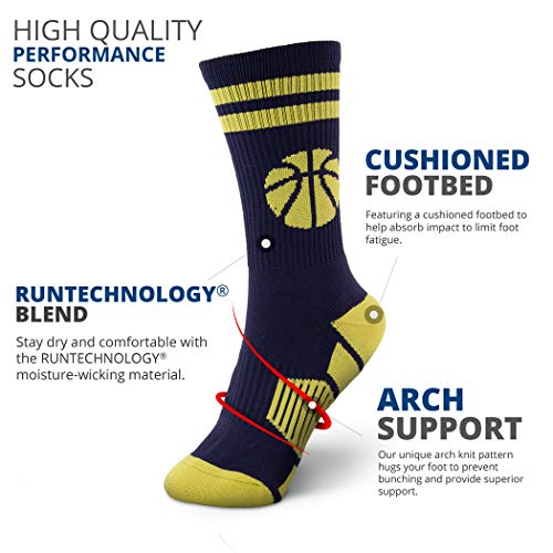 Image of ChalkTalkSPORTS Basketball Socks - Cushioned Mid-Calf Crew - Youth & Adult | Moisture-Wicking Performance Blend, Athletic Basketball Gear, Stay-Up Technology, Arch Support, Breathable, Boys and Men