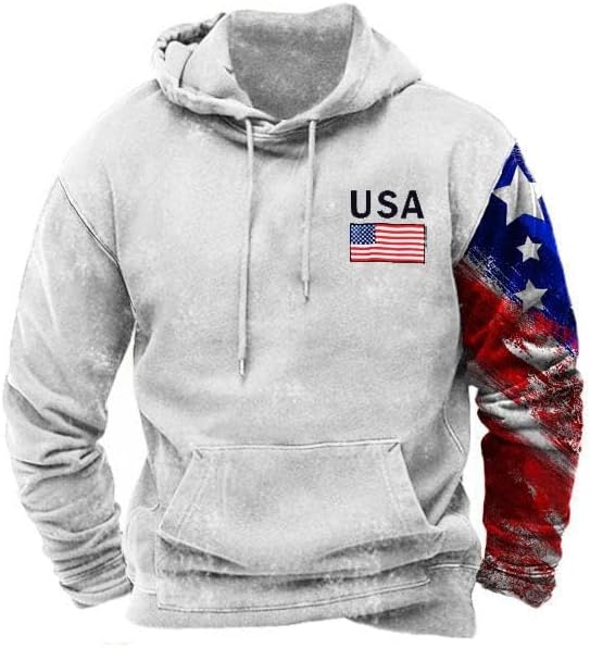ZOCAVIA Mens American Flag Hoodies Eagle Graphic Hooded Sweatshirts Western Ethnical Pullover Tops for Men Boys Drawstring Hoodies with Pocket USA Flag Grey M