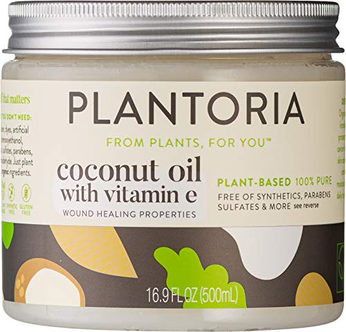 Plantoria Plant Based Organic Coconut Oil With Vitamin E | Nourishing Hydrating Pure Natural Vegan Coconut Oil For Skin | Moisturize Skin, Heal Wounds & Battle Pesky Skin Issues With Coconut Oil Cream