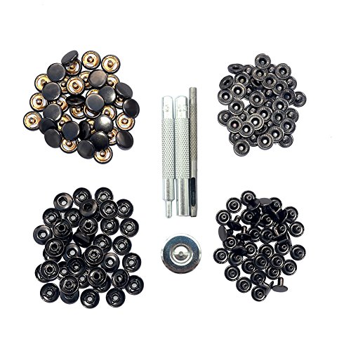 CrazyEve Leathercraft Gunmetal Copper Press Studs Snap Fasteners Poppers Sewing Clothing Snaps Button 40 pcs with Fixing Tool (633(12.5mm))