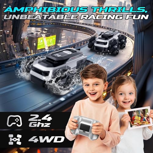 Image of Remote Control Car for Kids with 360 Spin & Stunt Action | Portable Mini RC Car with Dual Tires (Omnidirectional & Amphibious) | 2.4GHz 4WD All-Terrain Water & Land Driving RC Truck